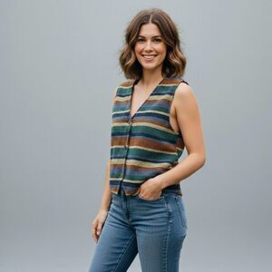 Susan Bristol Vintage Tapestry Vest M/L 90s Multi Stripe